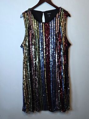 Torrid Rainbow Sequin Trapeze Shift Dress Party Cocktail Formal Glam Plus Size 2